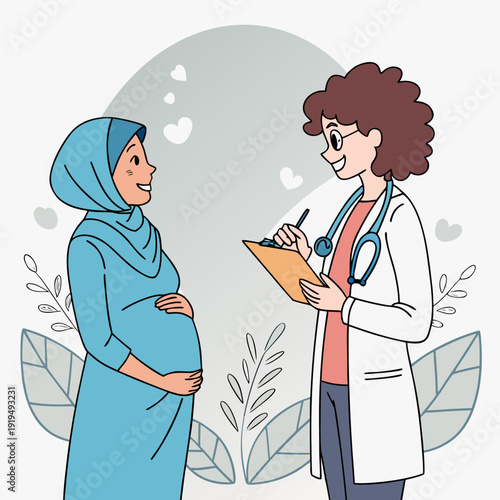 A pregnant woman talking to a female doctor Vector