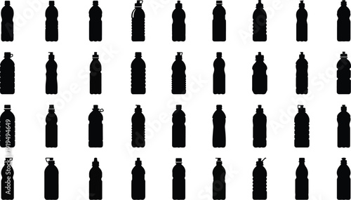 Sports water bottle vector silhouette set for fitness drinks
