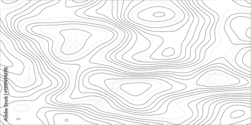 Minimalist Abstract Topographic Contour Line Pattern in Gray on White, Featuring Smooth Flowing Elevation Curves and Geographic Terrain Map Background Design.
