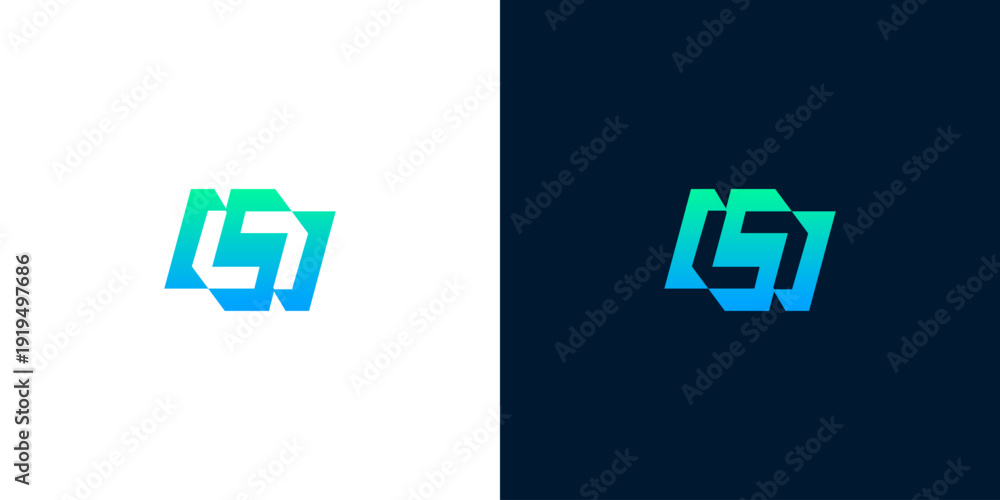 Fototapeta premium Abstract geometric logo design with gradient blue and green colors for technology or business