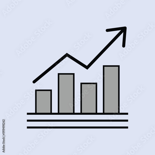 Bar chart with rising arrow showing financial success and positive business growth trends
