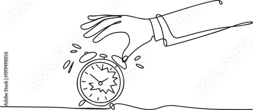 Single continuous line drawing businessman's hand throwing away a broken alarm clock. Able to work effectively and efficiently. Able to utilize time. one line Icon drawing