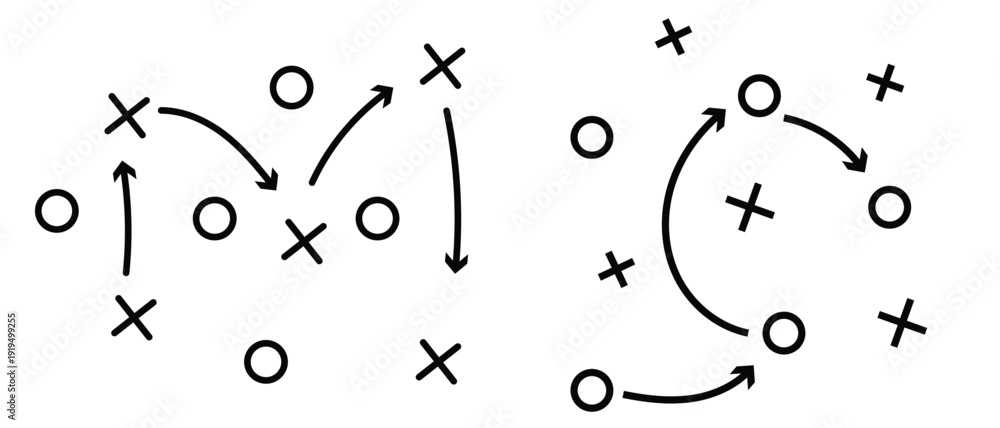 Εκτύπωση καμβά Hand draw strategy game plan for football, basketball, handball, sketched black marker, isolated on white, clipping path, design elements