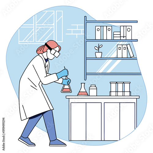 A scientist conducting research in a laboratory with various experiments setup