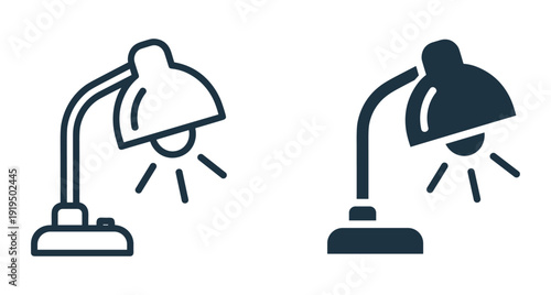 Minimalist vector illustration of table lamps in line and silhouette styles for workspace