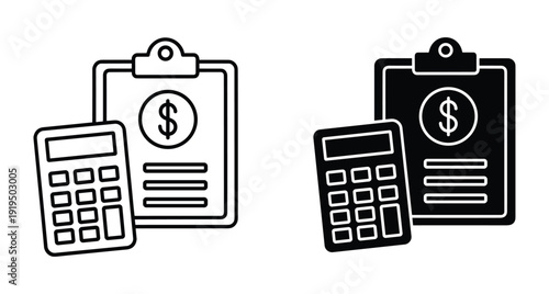 Vector illustration of a calculator and clipboard with money symbol for financial planning