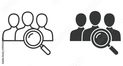 Vector illustration of people icons with magnifying glass representing hiring and candidate selection