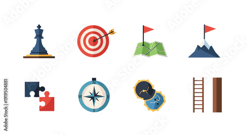 Collection of icons representing business strategy and goals