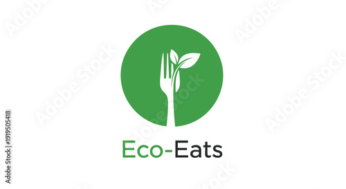 Eco-friendly restaurant logo, green circle with fork and leaf