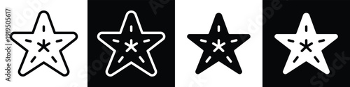 Starfish lineal glyph icon style in white and black background