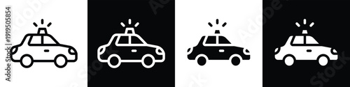 Police car lineal glyph icon style in white and black background