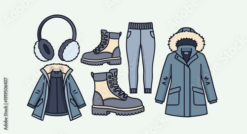 Essential winter outerwear and accessories collection for cold weather protection