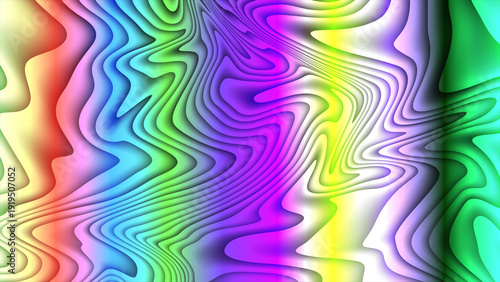 Bild auf Leinwand Psychedelic rainbow marble texture with swirling topographic lines and vibrant i