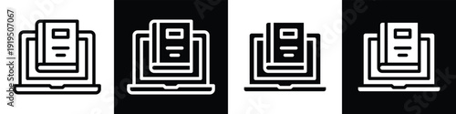 book on Laptop lineal glyph icon style in white and black background