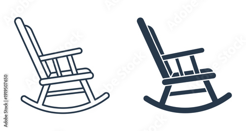 Minimalist rocking chair vector icons featuring linear and filled styles for interior decor graphics