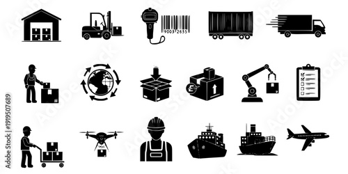 Logistics Worker Managing Smart Warehouse Silhouette