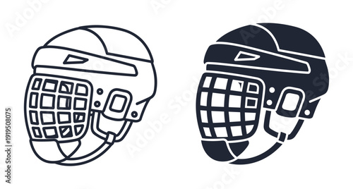 Set of two ice hockey protective helmets featuring full metal face cages for safety