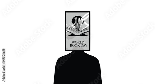 World Book Day icon with silhouette, reading symbol isolated on transparent background.