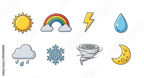 Weather icons sun rainbow cloud and more