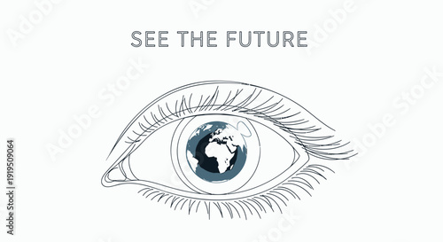 Vector illustration of an eye with Earth inside, symbolizing vision for the future.