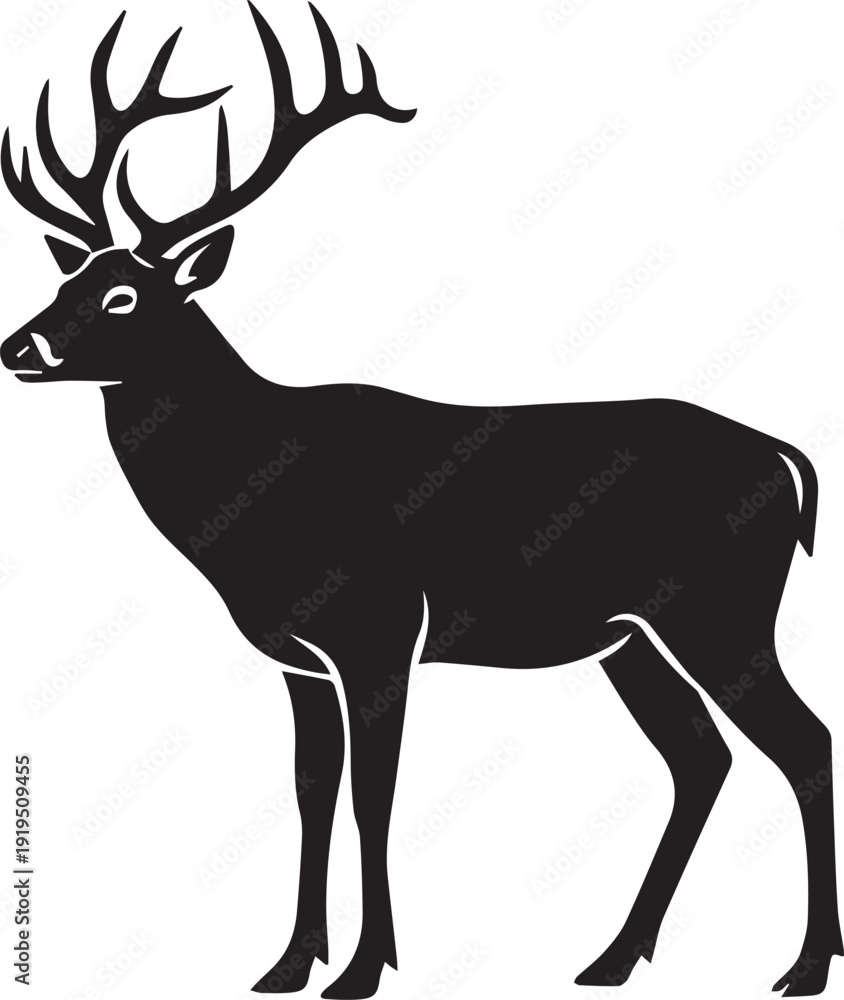 Fototapeta premium Majestic Stag Deer Head Silhouettes Large Antlers Profile Vector