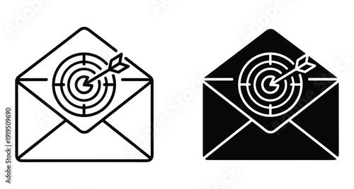 Vector illustration of mail envelope with target icon representing direct marketing and communication