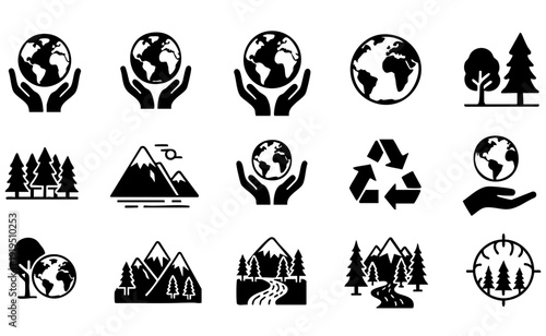 Set bundle Earth Day silhouette vector illustration graphic design elements