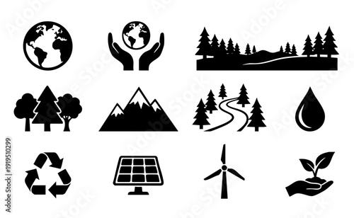 Set bundle Earth Day silhouette vector illustration graphic design elements