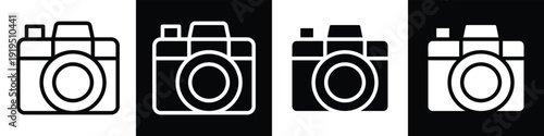 Camera lineal glyph icon style in white and black background