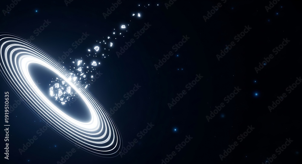 Fototapeta premium Stunning glowing white ring structure in deep space with debris