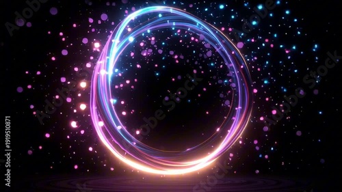 Abstract energy orb forming dissolving, swirling gradient aurora colors, smooth liquid light flow, particle dispersion, neon magenta cyan violet, soft glowing halo, futuristic digital motion, seamless