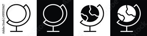 Globe lineal glyph icon style in white and black background
