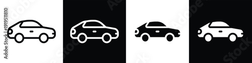 Coupe car lineal glyph icon style in white and black background
