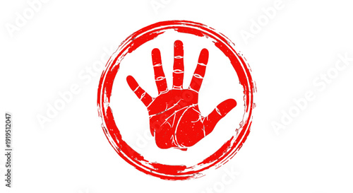 Red handprint symbol on white background, protest gesture, activism, solidarity, support, social movement.