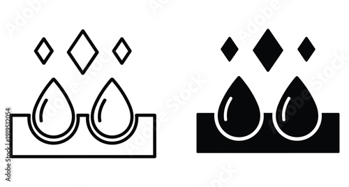 Minimalist vector icons representing deep skin hydration and moisture absorption through pores for dermatology