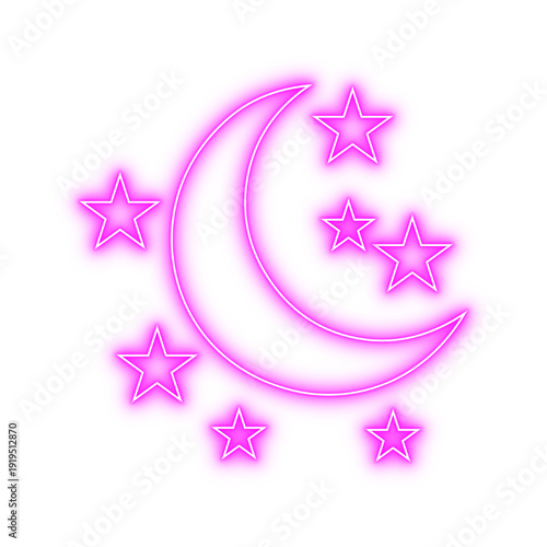 Pink Neon Crescent Moon and Stars