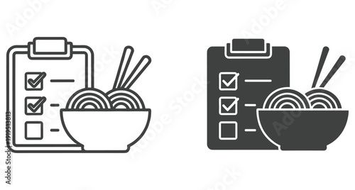 Vector illustration of a food order checklist with a bowl of ramen and chopsticks