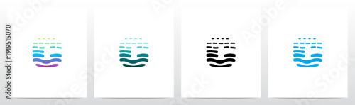 Waves Current Ripple Water Tidal Stream Curves Lines Letter Initial Logo Design C