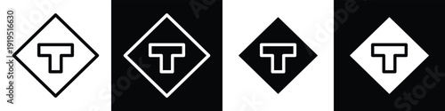 sign Road T lineal glyph icon style in white and black background