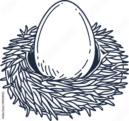 Large egg resting in a detailed bird nest illustration nature, wildlife, spring, and protection concept