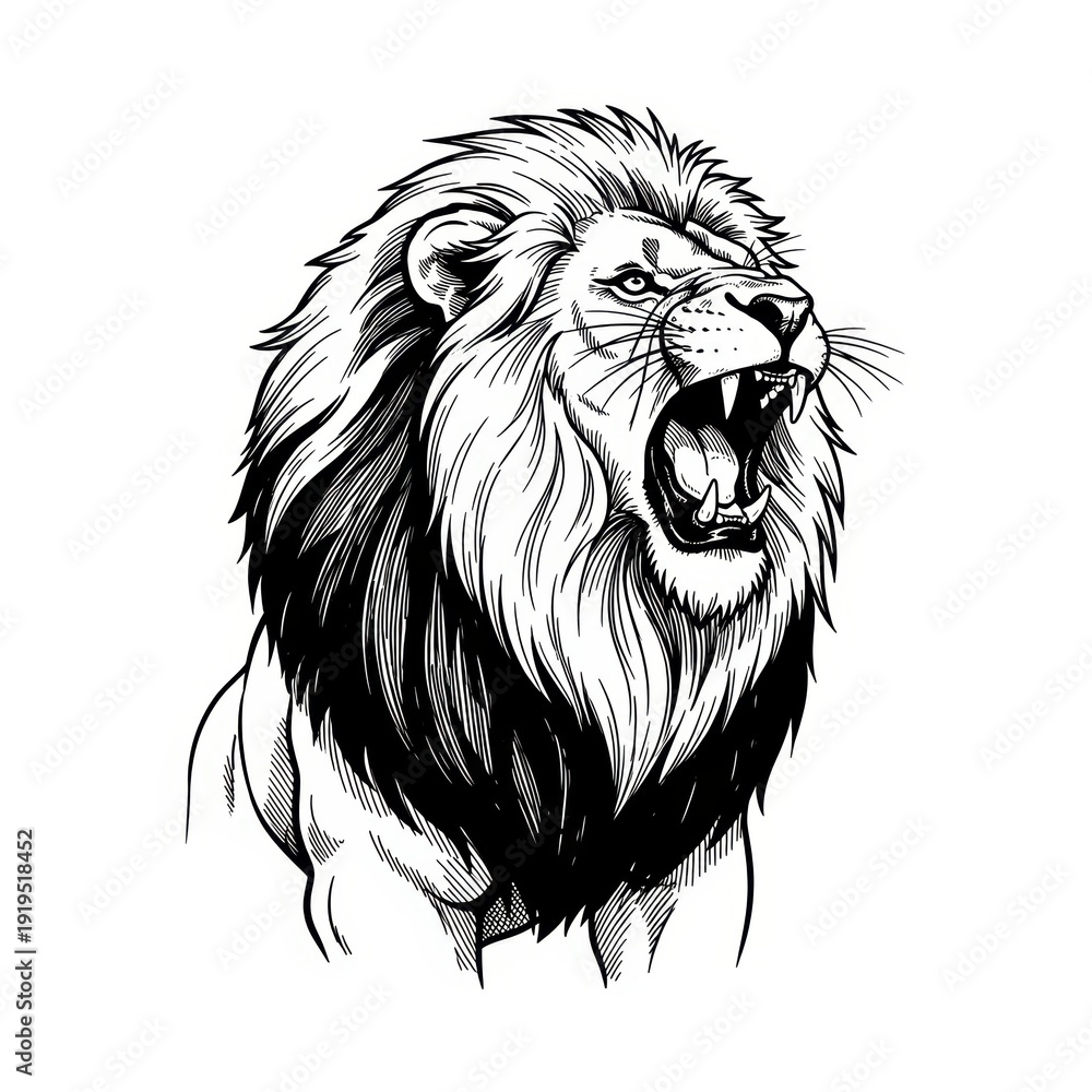 Obraz premium roaring lion animal sketch engraving generative ai fictional character vector illustration. Scratch board imitation.