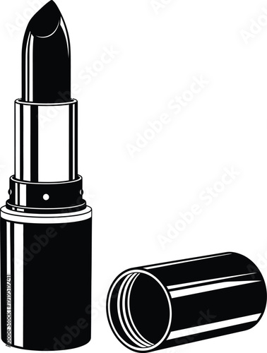 Classic black and white lipstick vector illustration, professional cosmetic product icon for beauty makeup branding and fashion salon logo design.