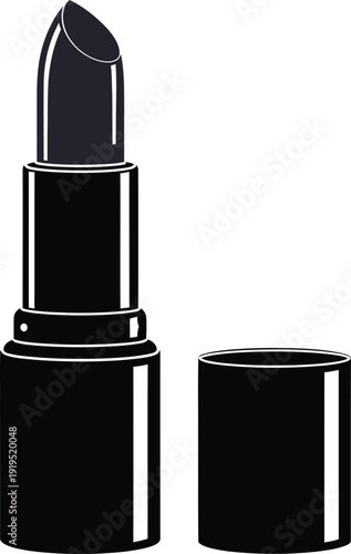 Classic black and white lipstick vector illustration, professional cosmetic product icon for beauty makeup branding and fashion salon logo design.