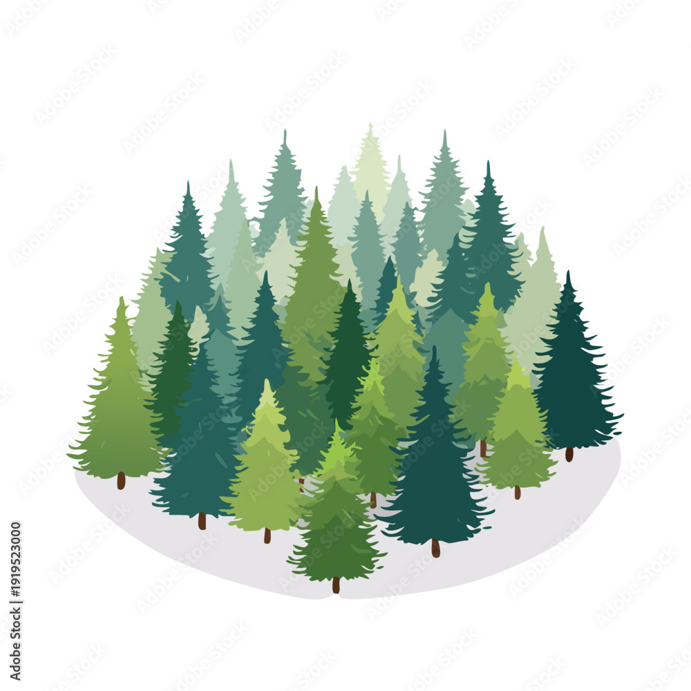 Fototapeta premium Green evergreen trees illustration isolated on white background