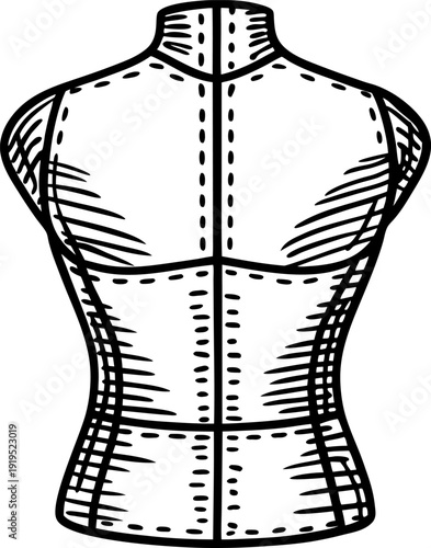 Tailor's dress form mannequin with measurement marks for sewing and garment fitting
