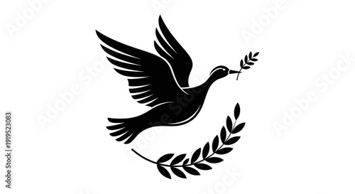 Flying dove with olive branch