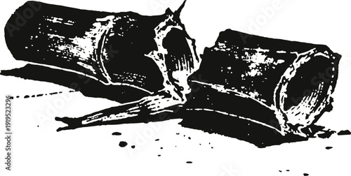 broken bamboo sticks with rough edges isolated black and white vector illustration design