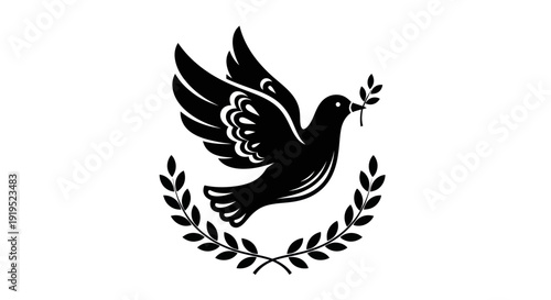 Flying dove with olive branch