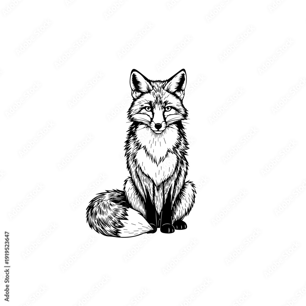 Obraz premium Elegant Sitting Fox Line Art Illustration