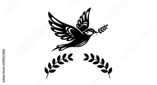 Flying dove with olive branch